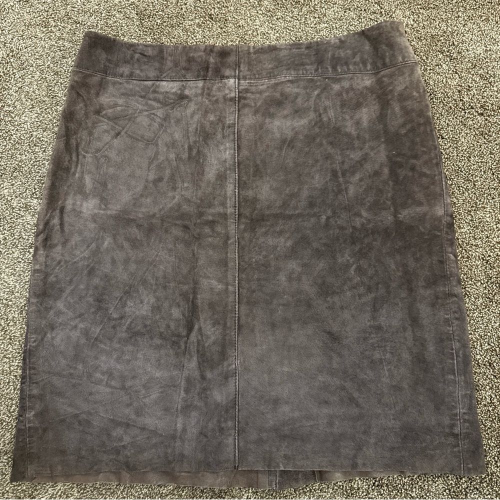 VTG 90s Brown Suede Leather Skirt Womens 11/12 Lined Minimalist Straight 34x21